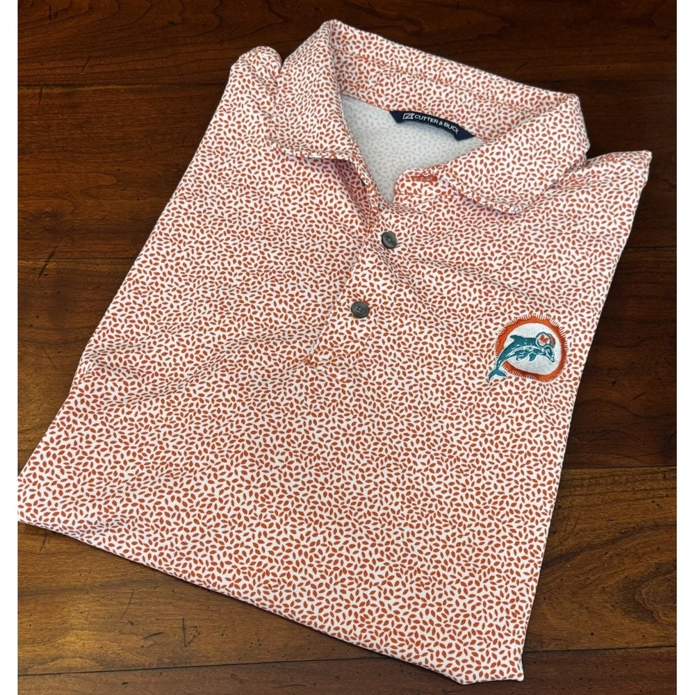Men's Cutter & Buck Orange Miami Dolphins Pike Eco Flora Print Polo XL